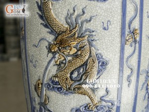 Lọ lộc bình đắp nổi Tứ Linh men rạn cổ 1m4 (cả chân kê 1m55)