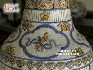 Lọ lộc bình đắp nổi Tứ Linh men rạn cổ 1m4 (cả chân kê 1m55)