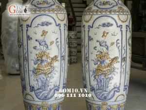 Lọ lộc bình đắp nổi Tứ Linh men rạn cổ 1m4 (cả chân kê 1m55)