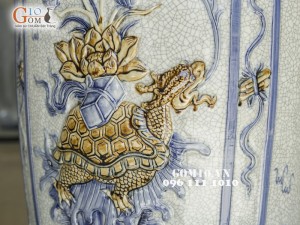 Lọ lộc bình đắp nổi Tứ Linh men rạn cổ 1m4 (cả chân kê 1m55)