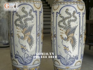 Lọ lộc bình đắp nổi Tứ Linh men rạn cổ 1m4 (cả chân kê 1m55)