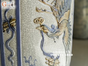 Lọ lộc bình đắp nổi Tứ Linh men rạn cổ 1m4 (cả chân kê 1m55)