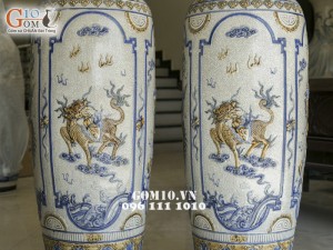 Lọ lộc bình đắp nổi Tứ Linh men rạn cổ 1m4 (cả chân kê 1m55)