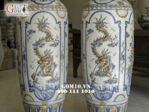 Lọ lộc bình đắp nổi Tứ Linh men rạn cổ 1m4 (cả chân kê 1m55)