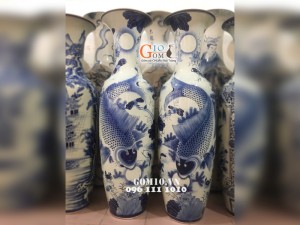 Lọ lộc bình lý ngư vọng nguyệt men bóng, cao 1m40