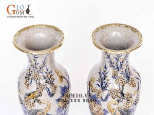 Lọ lộc bình men rạn đắp nổi bọc đồng 45cm