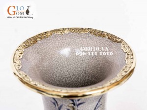 Lọ lộc bình men rạn đắp nổi bọc đồng 45cm