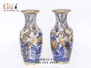 Lọ lộc bình men rạn đắp nổi bọc đồng 45cm