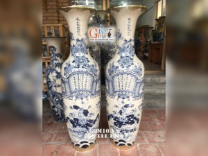 Lọ lộc bình men rạn vẽ cuốn thư sen cổ bọc đồng cao 1m6 (cả chân kê 1m75)