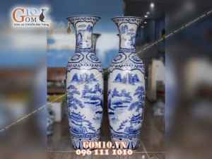 Lọ lộc bình men rong cổ vẽ Nhị Cảnh 1m4 (Cả chân kê 1m55)