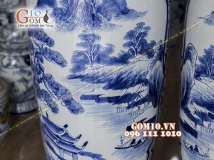 Lọ lộc bình men rong cổ vẽ Nhị Cảnh 1m4 (Cả chân kê 1m55)