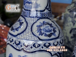 Lọ lộc bình men rong cổ vẽ Nhị Cảnh 1m4 (Cả chân kê 1m55)