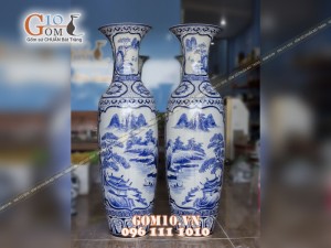 Lọ lộc bình men rong cổ vẽ Nhị Cảnh 1m4 (Cả chân kê 1m55)