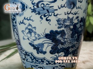 Lọ lộc bình men lam cổ vẽ tứ linh, bọc đồng 60cm