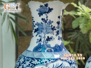 Lọ lộc bình men lam cổ vẽ tứ linh, bọc đồng 60cm