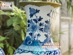 Lọ lộc bình men lam cổ vẽ tứ linh, bọc đồng 60cm