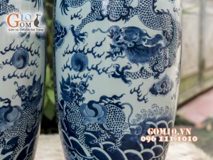 Lọ lộc bình men lam cổ vẽ tứ linh, bọc đồng 60cm