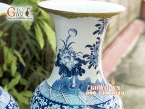 Lọ lộc bình men lam cổ vẽ tứ linh, bọc đồng 60cm