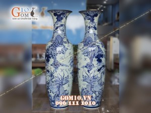 Lọ lộc bình men rong cổ vẽ Tứ Linh hội tụ 1m6 (Cả chân kê 1m75)