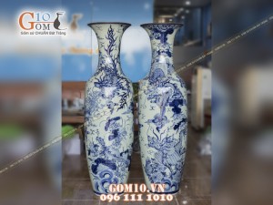 Lọ lộc bình men rong cổ vẽ Tứ Linh hội tụ 1m6 (Cả chân kê 1m75)