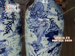 Lọ lộc bình men rong cổ vẽ Tứ Linh hội tụ 1m6 (Cả chân kê 1m75)