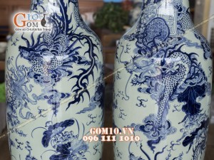 Lọ lộc bình men rong cổ vẽ Tứ Linh hội tụ 1m6 (Cả chân kê 1m75)