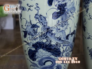 Lọ lộc bình men rong cổ vẽ Tứ Linh hội tụ 1m6 (Cả chân kê 1m75)