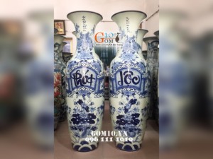 Lọ lộc bình Phát Lộc men lam, cao 1m40