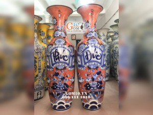 Lọ lộc bình Phúc Đức nền vân gỗ cao cấp, cao 1m40