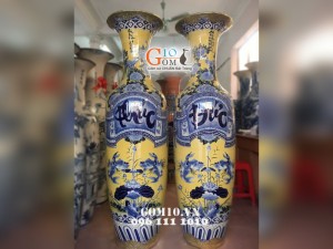 Lọ lộc bình Phúc Đức nền vàng cao cấp, bọc đồng, cao 1m60