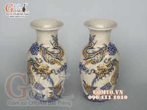  Đôi lọ lộc bình Rồng men rạn đắp nổi 30cm