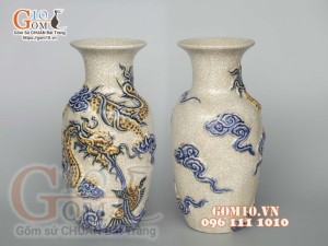  Đôi lọ lộc bình Rồng men rạn đắp nổi 30cm