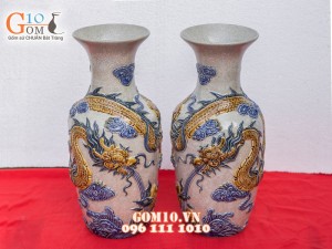 Lọ lộc bình Rồng men rạn đắp nổi 60cm