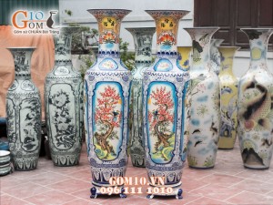 Lọ lộc bình tứ cảnh vẽ nổi men màu 1m55 (cả chân kê)