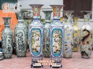 Lọ lộc bình tứ cảnh vẽ nổi men màu 1m55 (cả chân kê)