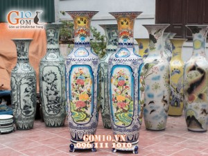 Lọ lộc bình tứ cảnh vẽ nổi men màu 1m55 (cả chân kê)