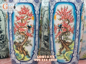 Lọ lộc bình tứ cảnh vẽ nổi men màu 1m55 (cả chân kê)