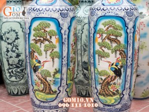Lọ lộc bình tứ cảnh vẽ nổi men màu 1m55 (cả chân kê)