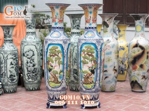 Lọ lộc bình tứ cảnh vẽ nổi men màu 1m35 (cả chân kê)