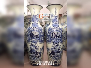 Lọ lộc bình vẽ Phúc Đức men lam cao, 1m4