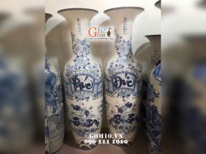 Lọ lộc bình vẽ Phúc Đức men rạn, cao 1m60