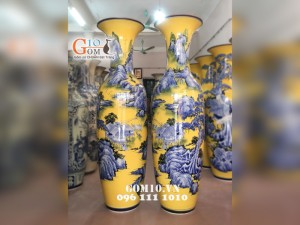 Lọ lộc bình vẽ sơn thủy, nền vàng cao cấp 1.6m