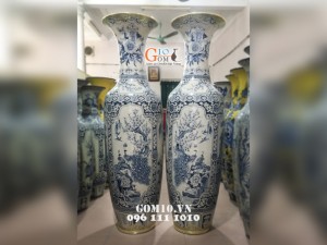 Lọ lộc bình vẽ tứ cảnh bọc đồng (hàng vẽ kỹ) men lam - 1m75