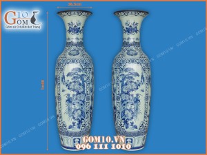 Lọ lộc bình vẽ Tứ cảnh men lam Tùng-Cúc-Trúc-Mai, cao 1m60