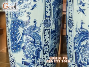 Lọ lộc bình vẽ Tứ cảnh men lam Tùng-Cúc-Trúc-Mai, cao 1m60