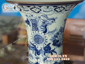 Lọ lộc bình vẽ Tứ cảnh men lam Tùng-Cúc-Trúc-Mai, cao 1m60