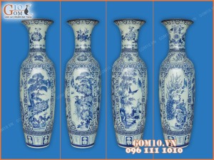 Lọ lộc bình vẽ Tứ cảnh men lam Tùng-Cúc-Trúc-Mai, cao 1m60