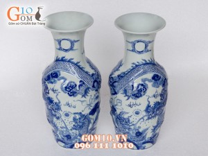 Đôi lọ lộc bình men dong Rồng nổi, cao 37cm