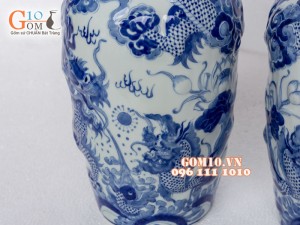 Đôi lọ lộc bình men dong Rồng nổi, cao 37cm