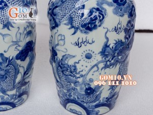 Đôi lọ lộc bình men dong Rồng nổi, cao 37cm